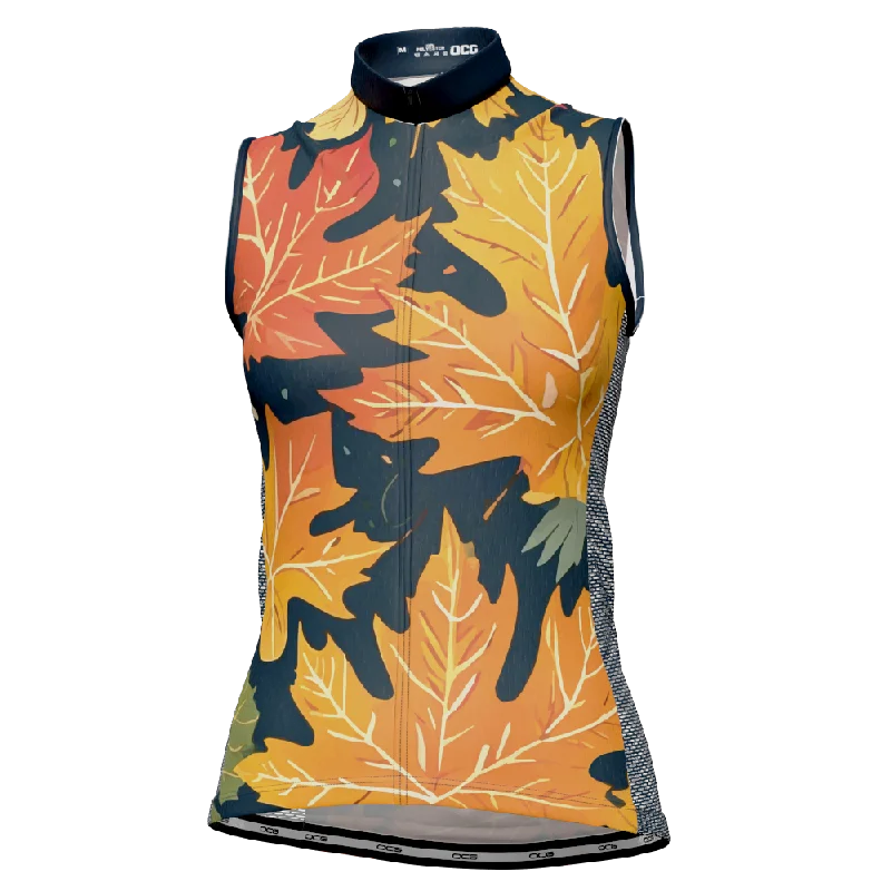Women's Leaves in the Fall Sleeveless Tech Cycling Jersey Sustainable Jersey Tee