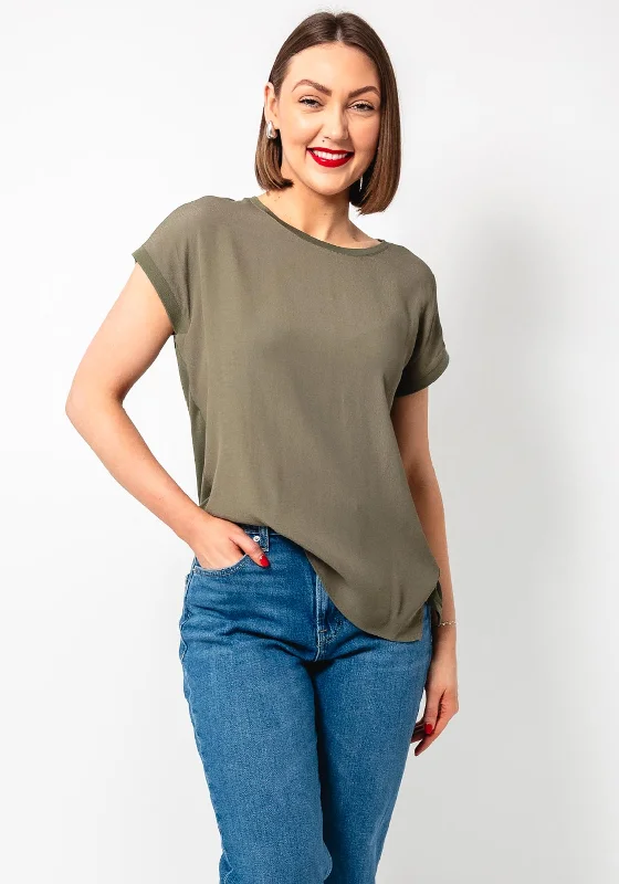 Oui Ayono Contrast Jersey Back Top, Khaki Limited Edition Jersey Tee