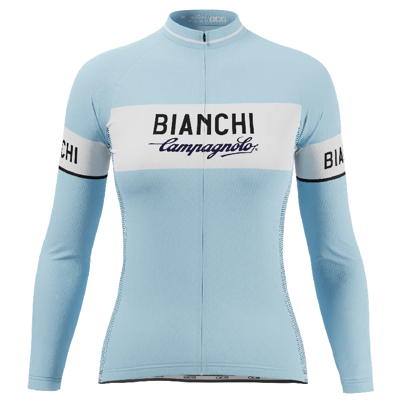 Women's Retro Bianchi Long Sleeve Cycling Jersey Classic Jersey Tee