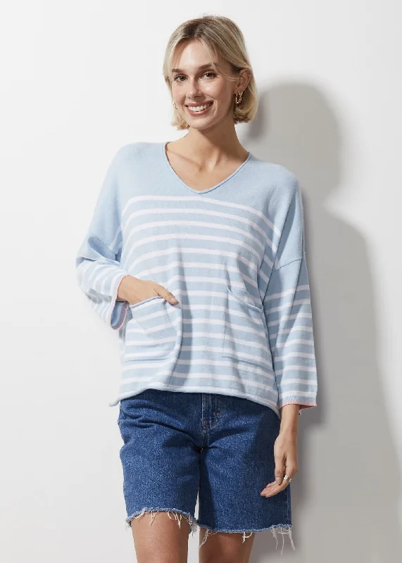 Z & P Breton Stripe V Jersey - Sky Budget-Friendly Jersey Tee