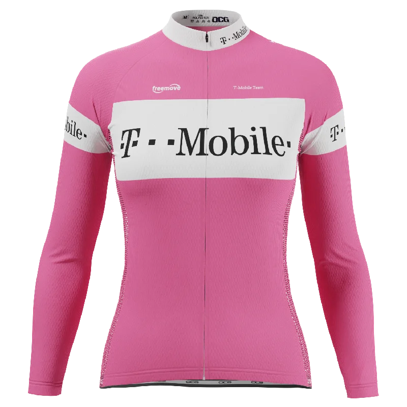 Women's Retro T-Mobile Long Sleeve Cycling Jersey Chic Jersey Tee