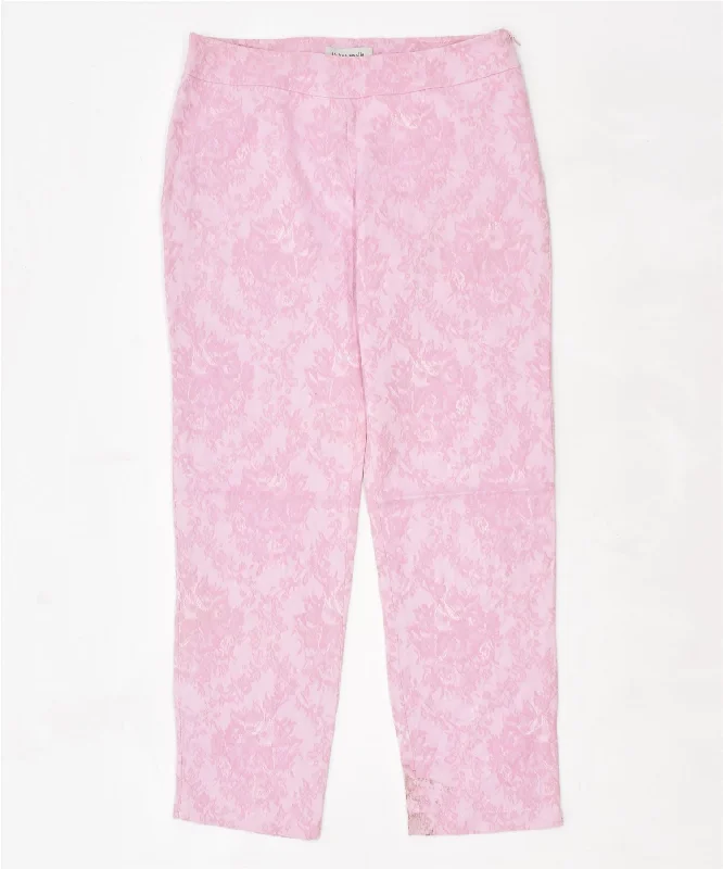 PALTRA MAGLIA Womens Slim Casual Trousers W32 L27 Pink Floral Cotton Trousers Timeless Classic