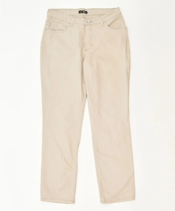 LEE Womens Straight Leg Casual Trousers W30 L27 Beige Cotton Classic Trousers Sale Discount