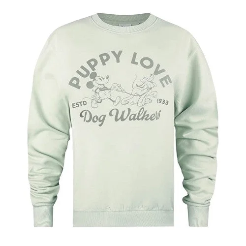 Disney Womens/Ladies Puppy Love Crew Neck Sweatshirt Hoodie with Slit Hem Functional Movement