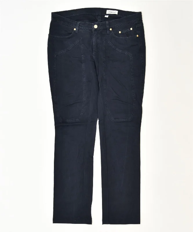JECKERSON Womens Slim Casual Trousers W33 L32 Navy Blue Cotton Classic Trousers Print Floral