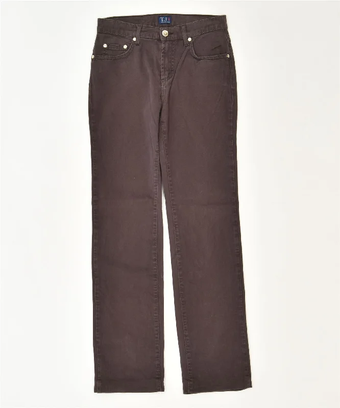TRUSSARDI Womens Slim Casual Trousers W24 L30 Brown Cotton Trousers Lace Delicate