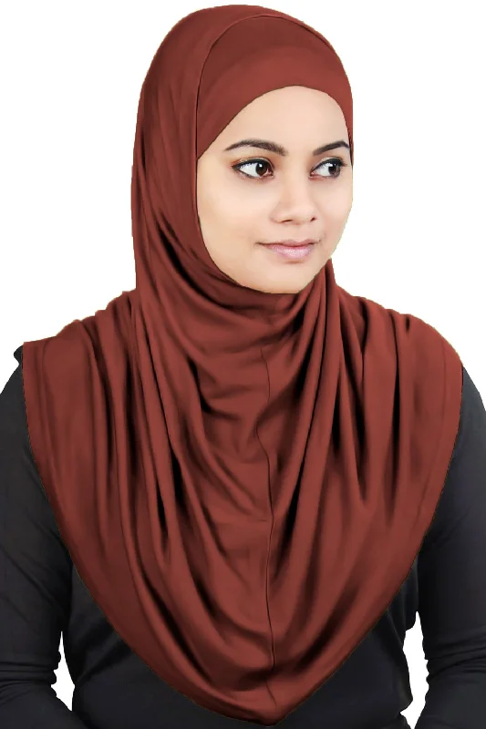 Two Piece Al-Amira Rust Red Viscose Jersey Hijab Gold Jersey Tee