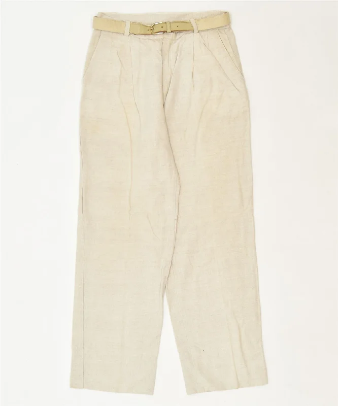 33 Womens Straight Chino Trousers W28 L29 Beige Classic High Waist Slim Fit Ankle Length