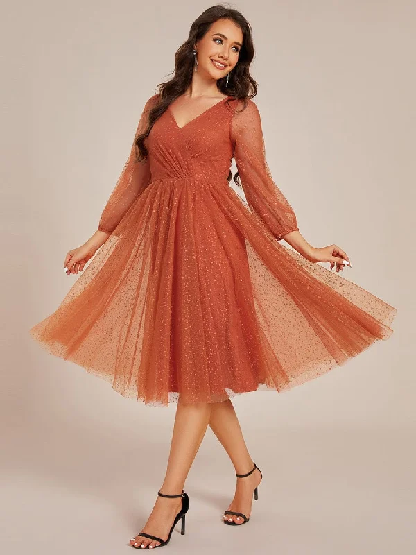 Maren | Glittery Long Sleeve V-Neck Midi Wedding Guest Dress Tunics Chic fashionable Maren | Glittery Long Sleeve V-Neck Midi Wedding Guest Dress Tunics Chic fashionable