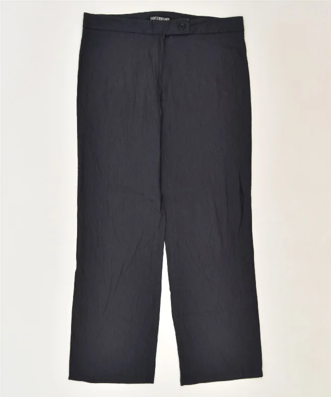 SANGERMANO Womens Straight Suit Trousers IT 48 XL W34 L28 Navy Blue Trousers Designer Luxury