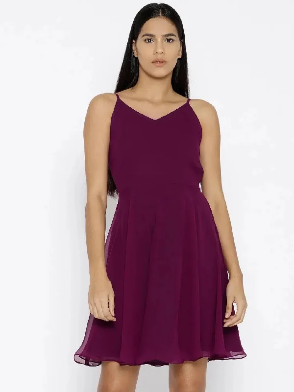 Back knot short skater Dress in Purple Tunics stripes playful
