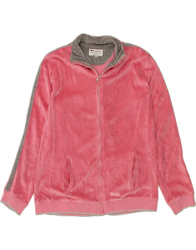 CHAMPION Womens Tracksuit Top Jacket UK 18 XL Pink Cotton Denim Fabric Leather Fabric Suede Fabric