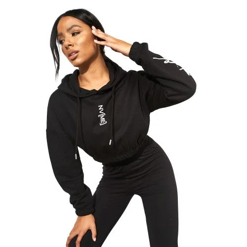 NVME Womens/Ladies Crew Neck Crop Hoodie Hoodie with Belted Waist Structured Tailored