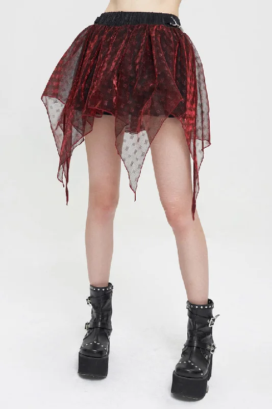 Red Bright Mesh Metal Buckle Decoration Playful And Cute Tutu Short Women's Punk Skirt a-line skirt cut Red Bright Mesh Metal Buckle Decoration Playful And Cute Tutu Short Women's Punk Skirt a-line skirt cut