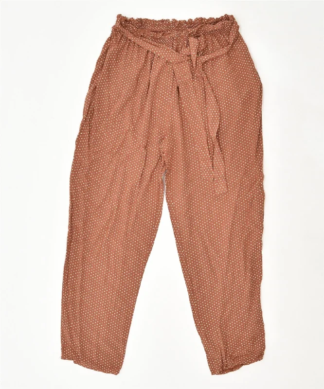 VINTAGE Womens High Waist Harem Trousers W24 L25 Brown Polka Dot Viscose Trousers Bridal Satin