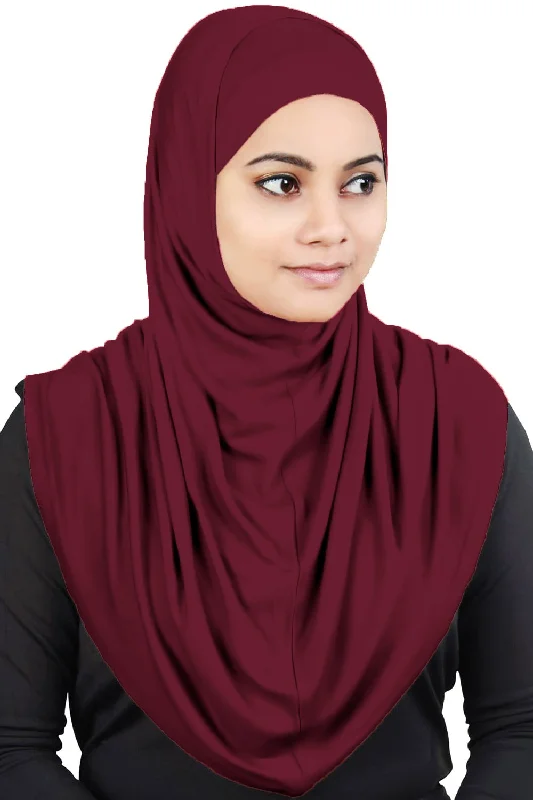 Two Piece Al-Amira Maroon Viscose Jersey Hijab High Neck Jersey Shirt