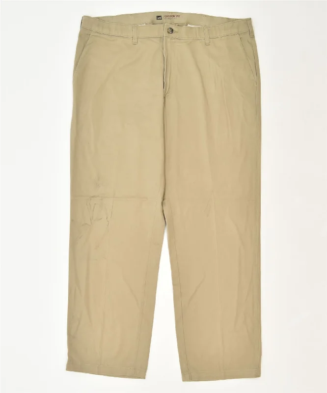 LEE Womens Straight Chino Trousers W42 L32 Beige Cotton Classic Trousers Satin Smooth