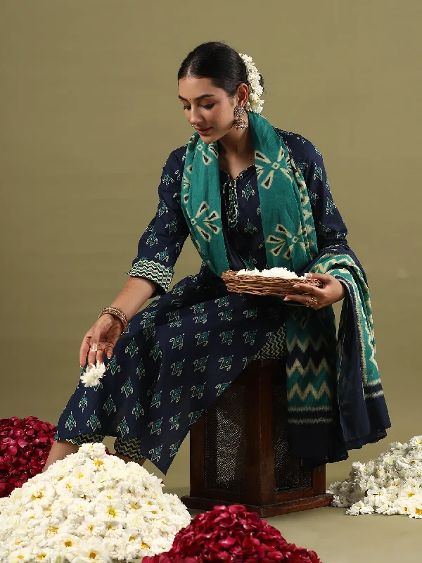 Women's Blue Printed Straight Kurta Trousers With Dupatta Set - Indo Era Trousers Yoga Stretchy Women's Blue Printed Straight Kurta Trousers With Dupatta Set - Indo Era Trousers Yoga Stretchy