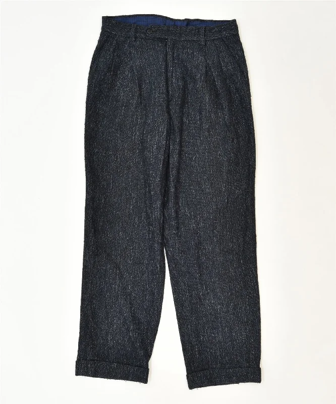 VINTAGE Womens Slim Suit Trousers IT 46 Large W30 L27 Navy Blue Trousers Office Stylish
