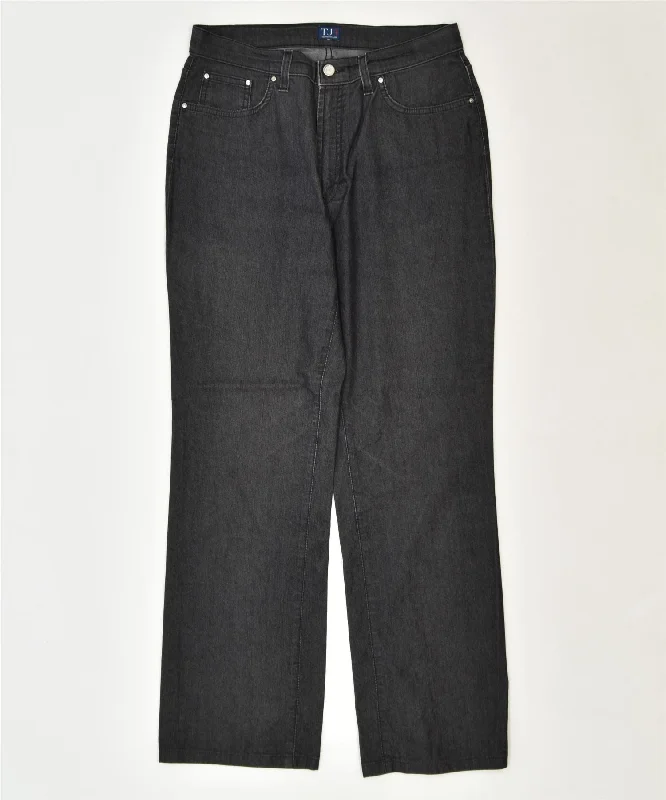 TRUSSARDI Womens Straight Casual Trousers W32 L30 Grey Cotton Classic Trousers Striped Patterned