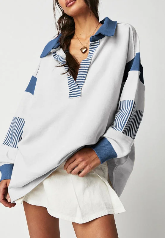 Hazel Blues® |  Color Block Johnny Collar Long Sleeve Sweatshirt Hoodie with Contrast Stitching Detailed Premium