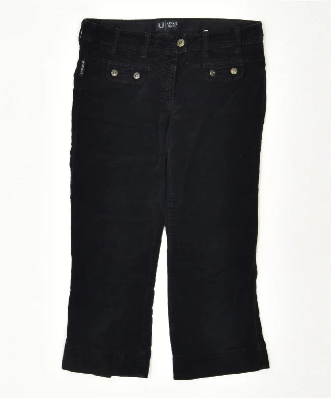 ARMANI JEANS Womens Crop Velvet Casual Trousers W26 L20 Black Cotton Trousers Harem Relaxed Fit