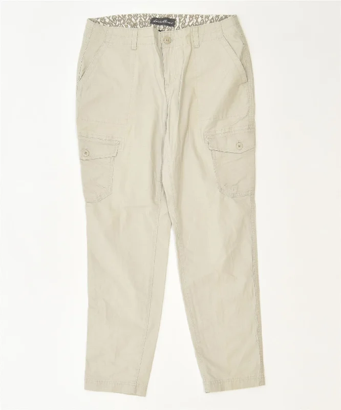 EDDIE BAUER Womens Slim Cargo Trousers US 10 Large W32 L29 Grey Cotton Trousers Fleece Cozy