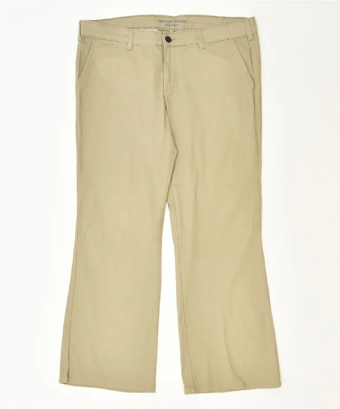 DICKIES Womens Bootcut Chino Trousers US 14 2XL W36 L27 Khaki Classic Trousers Fleece Cozy
