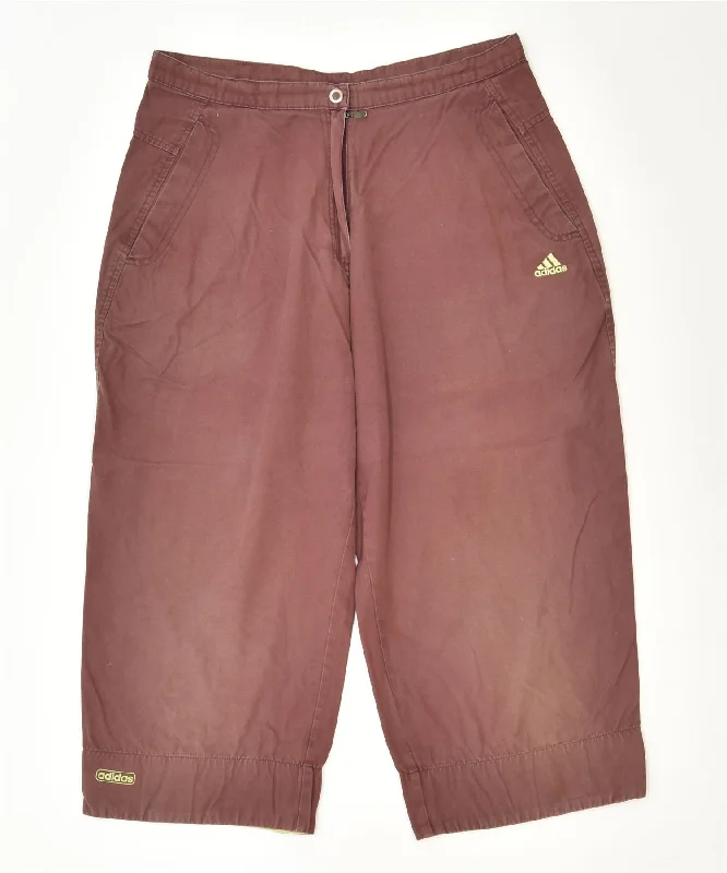 ADIDAS Womens Capri Casual Trousers UK 12 Medium W29 L19 Maroon Classic Trousers practical easy-care