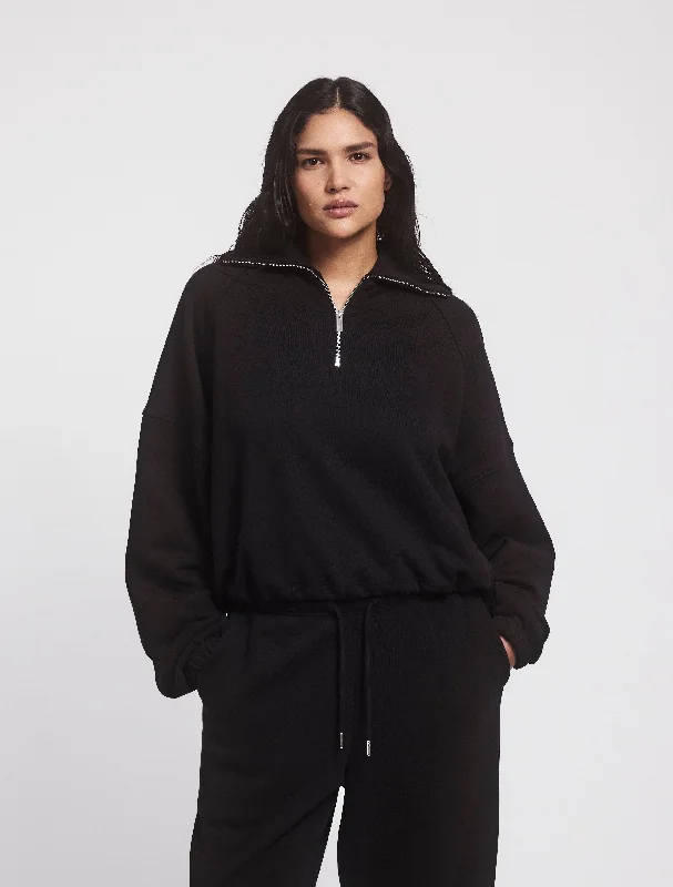 Signature Half Zip Sweatshirt in Black Hoodie with Half-Zip Sporty Casual
