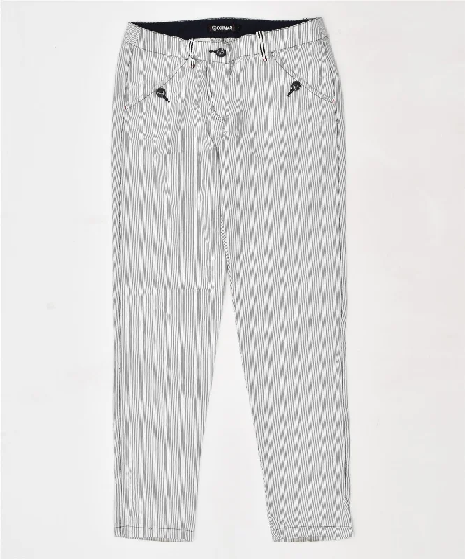 COLMAR Womens Casual Trousers IT 44 Medium W30 L30 White Striped Cotton Cropped Trousers Casual Linen