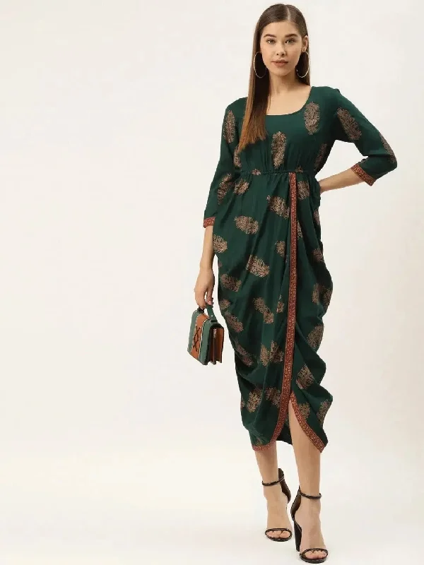Overlap side cowl dress in Bottle Green Tunics Distressed trendy