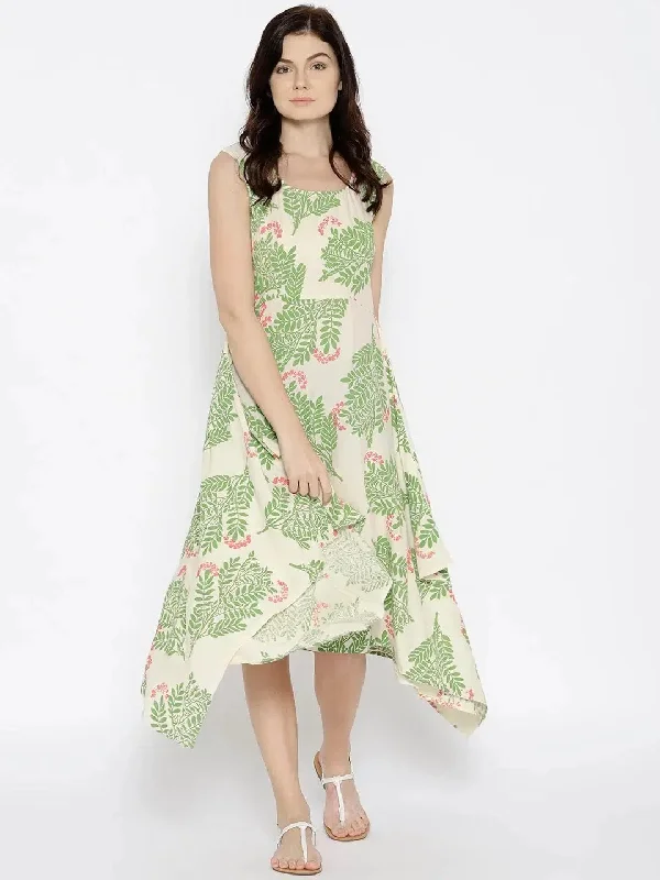 Hankerchief hem printed dress with Peach Print Tunics Evening elegant