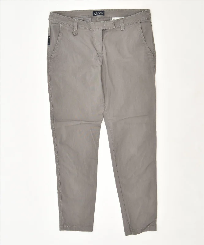 ARMANI JEANS Womens Slim Casual Trousers W31 L27 Grey Cotton Trousers Pleated Formal