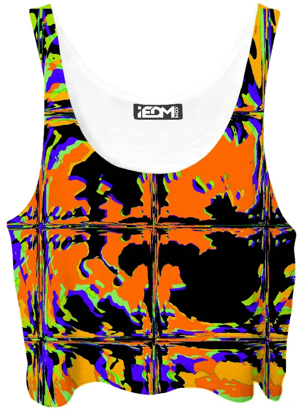 Orange Violet Rave Glitch Crop Top Thin Crop Top Open Front Quick Dry