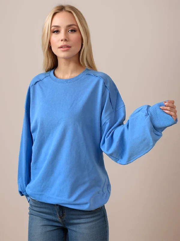 Hazel Blues® |  Exposed Seam Round Neck Long Sleeve Sweatshirt Hoodie with Neon Bright Vibrant