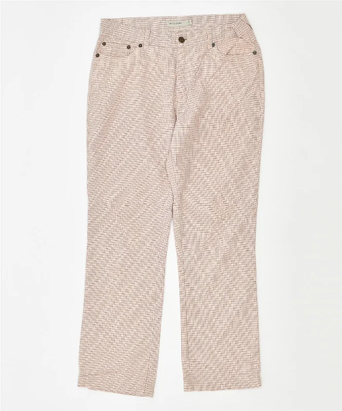HENRY COTTONS Womens Straight Casual Trousers W29 L27 Off White Check Trousers Leisure Comfortable