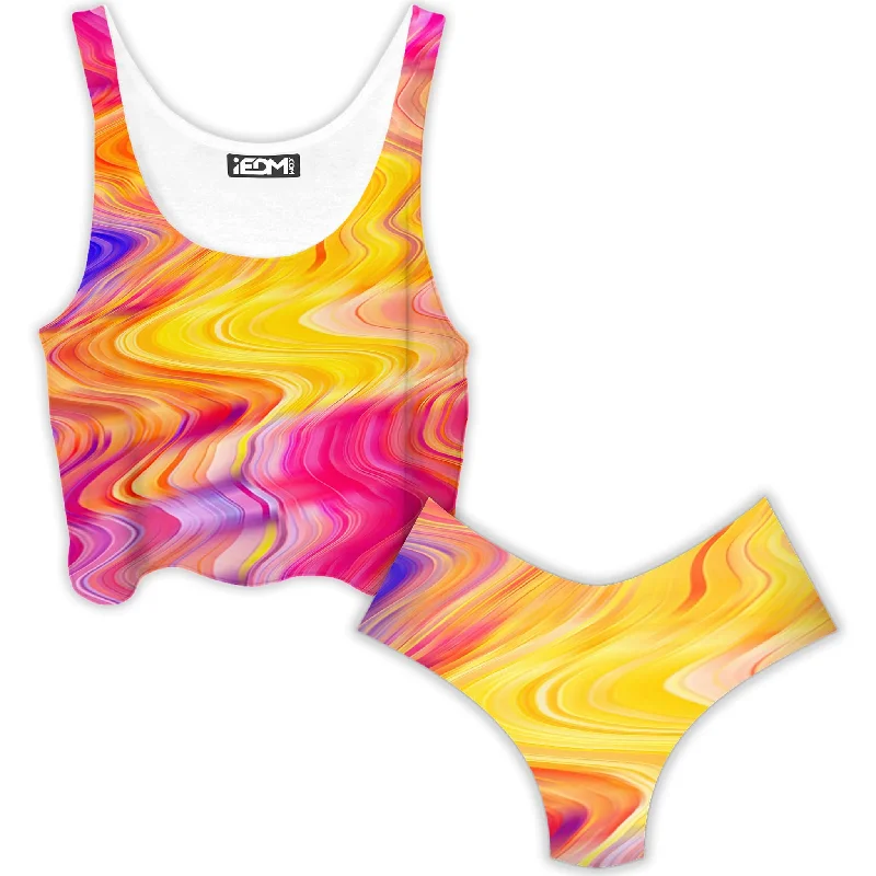 Psychedelic Aftershock Crop Top and Booty Shorts Combo Notch Collar Peter Pan Collar Cowl Neck Psychedelic Aftershock Crop Top and Booty Shorts Combo Notch Collar Peter Pan Collar Cowl Neck