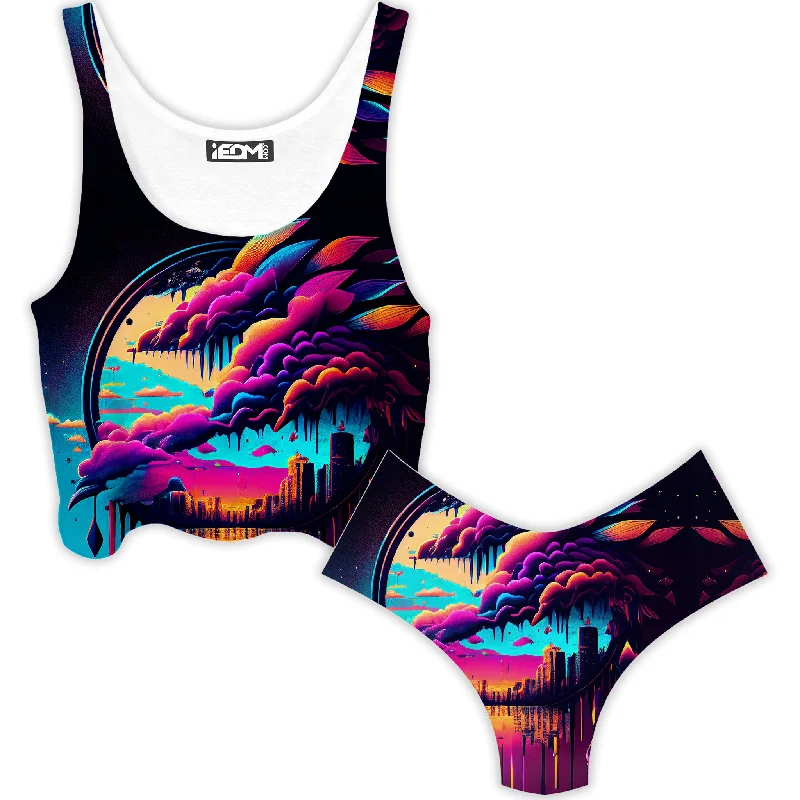 Distant Memory Crop Top and Booty Shorts Combo Ribbed Crop Top High Neck Heavyweight