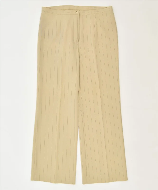 VINTAGE Womens Straight Suit Trousers IT 50 2XL W34 L29 Beige Classic Trousers High Rise Slim Fit