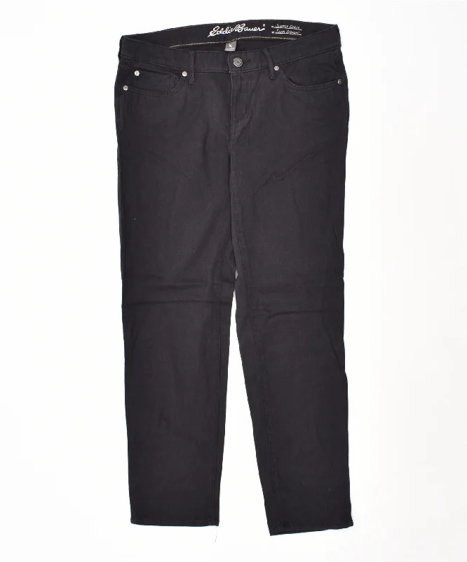 EDDIE BAUER Womens Slim Casual Trousers US 10 Large W31 L27 Black Trousers Striped Patterned