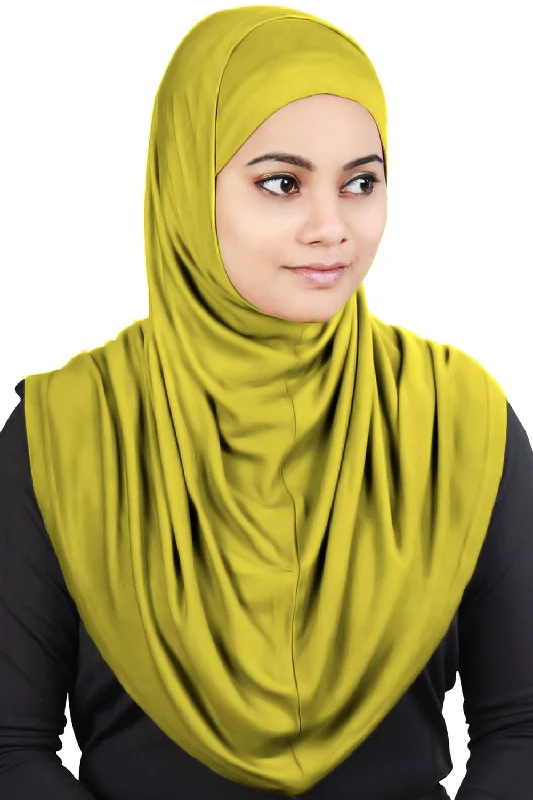 Two Piece Al-Amira Mustard Green Viscose Jersey Hijab Solid Color Jersey Shirt
