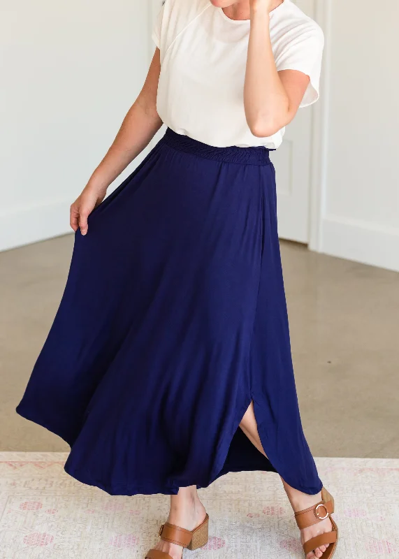 Navy Blue Jersey Maxi Skirt - FINAL SALE High Neck Jersey Shirt
