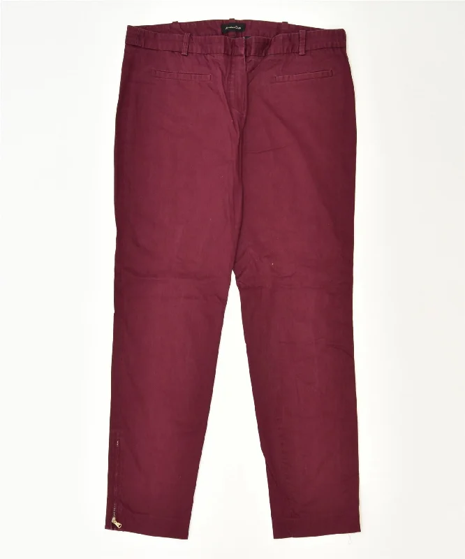 MASSIMO DUTTI Womens Slim Casual Trousers W32 L29 Burgundy Cotton Cropped Trousers Casual Linen