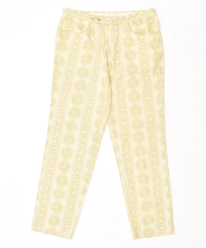 VINTAGE Womens Straight Casual Trousers W32 L28 Beige Spotted Trousers Ceremony Elegant