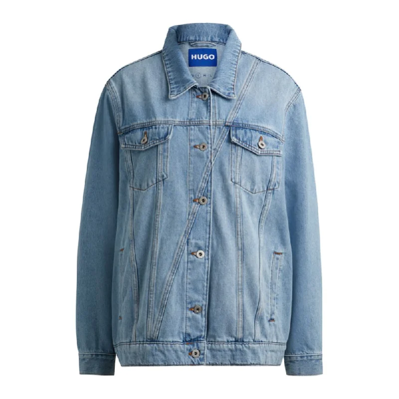 Boxy-fit jacket in blue rigid stonewashed denim Rayon Fabric Velvet Fabric Corduroy Fabric