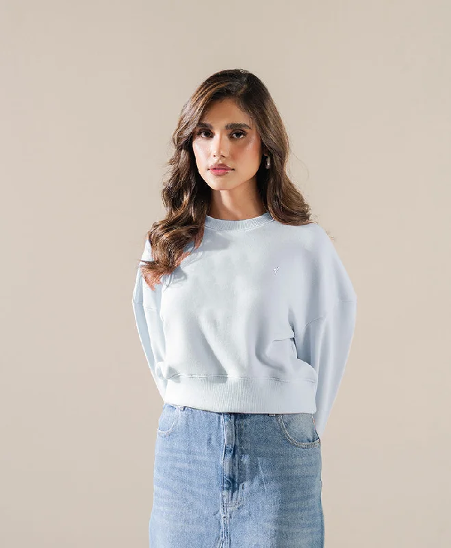 Sky Cropped Sweatshirt (Women) Hoodie with Embroidery Detailed Premium