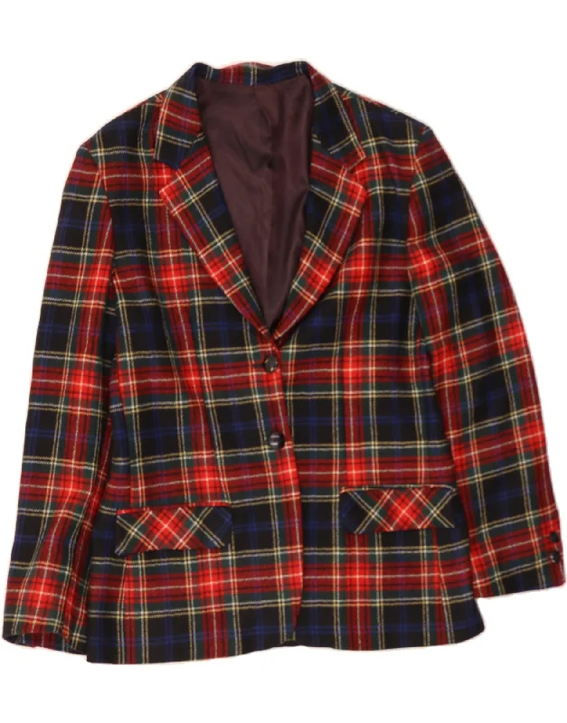 VINTAGE Womens 2 Button Blazer Jacket IT 48 XL Red Plaid Wool Zippered Jacket Buttoned Jacket Snapped Jacket