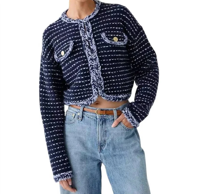 Cropped Lady Jacket In Marled Yarn In Navy Faux Fur Jacket Real Fur Jacket Shearling Jacket Cropped Lady Jacket In Marled Yarn In Navy Faux Fur Jacket Real Fur Jacket Shearling Jacket
