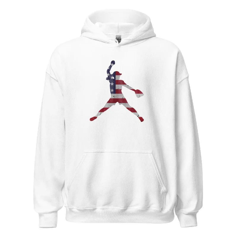 American Flag Softball Pitcher - Adult Hoodie Hoodie with Crew Neck Simple Timeless